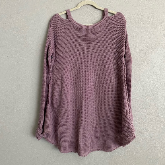 Free People Oversized Top Size Small Purple Waffle Texture Knit Long Sleeve - Picture 6 of 9
